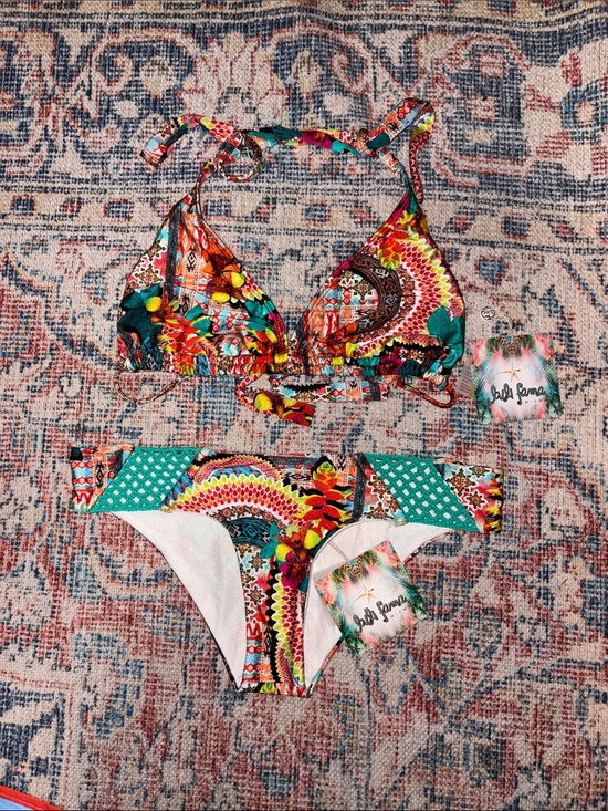 Luli Fama Other - Luli Fama Chasing Waterfalls Halter Bikini Top SZ D Cup, Matching Bottoms L NWT